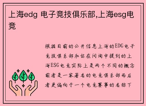 上海edg 电子竞技俱乐部,上海esg电竞